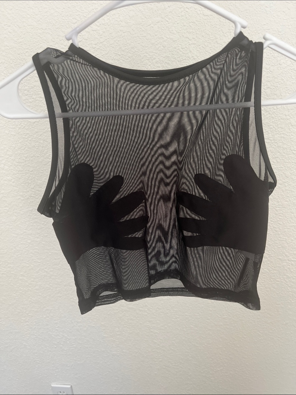 Black Mesh Crop Tank with Handprint Detail